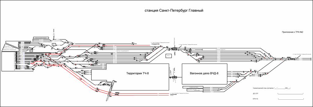 Схематический план станции Санкт-Петербург-Главный по состоянию на 2007 год.