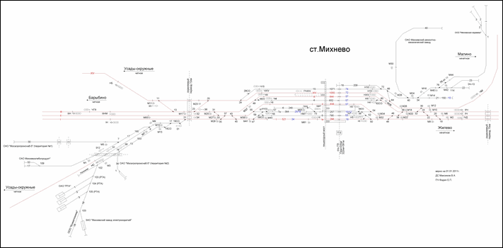 Схематический план станции Михнево по состоянию на 2011 год.