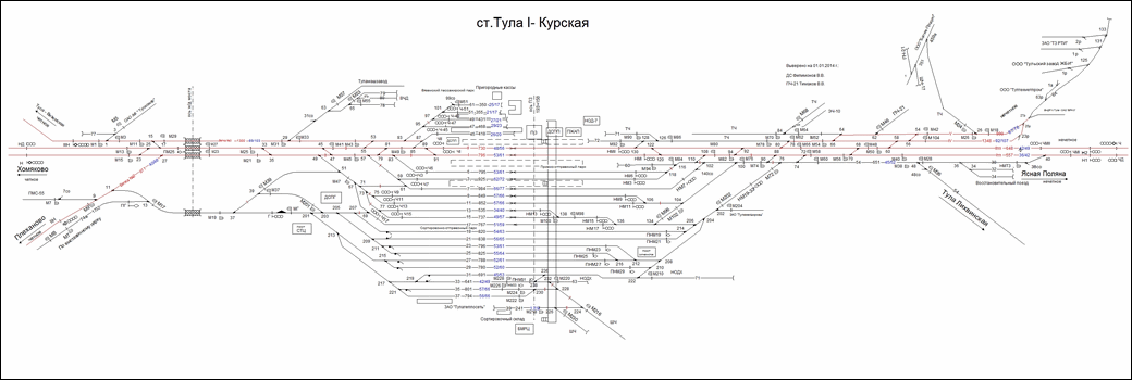 Схематический план станции Тула I-Курская по состоянию на 2014 год.