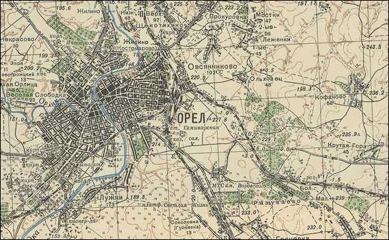 Станция Орёл и окрестности. Карта 1940 года.