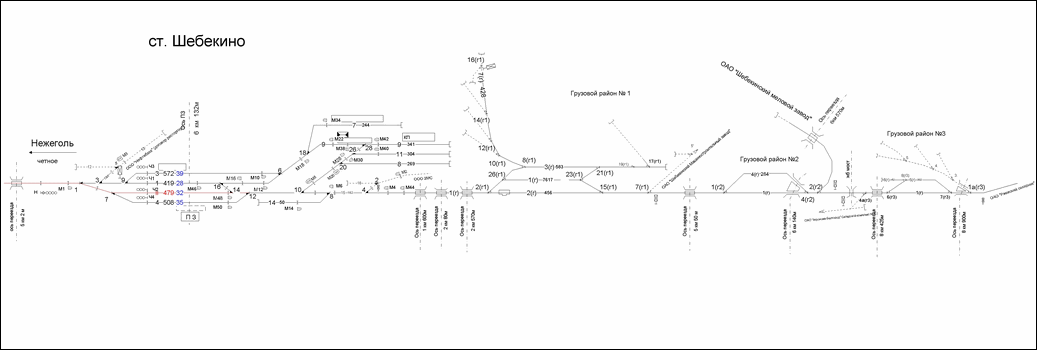 Схематический план станции Шебекино по состоянию на 2013 год.