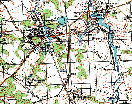 Ивня на топографической карте 1988 года