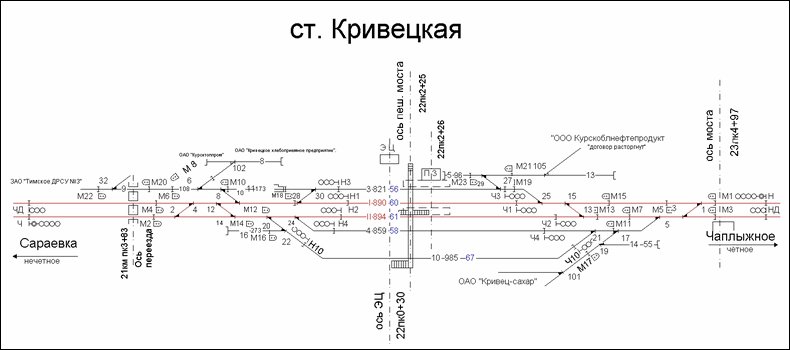 Схематический план станции Кривецкая по состоянию на 2013 год