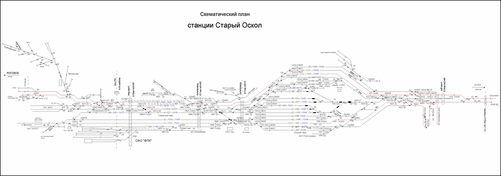 Схематический план станции Старый Оскол по состоянию на 2013 год.