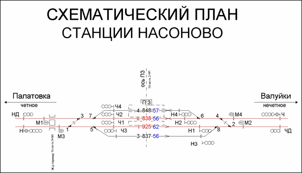 Схематический план станции Насоново по состоянию на 2013 год