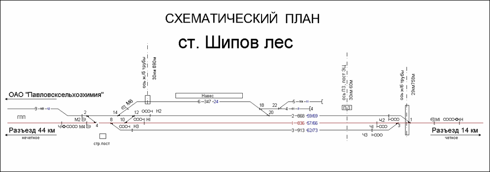Схематический план станции Шипов Лес по состоянию на 2013 год