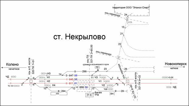 Схематический план станции Некрылово по состоянию на 2013 год