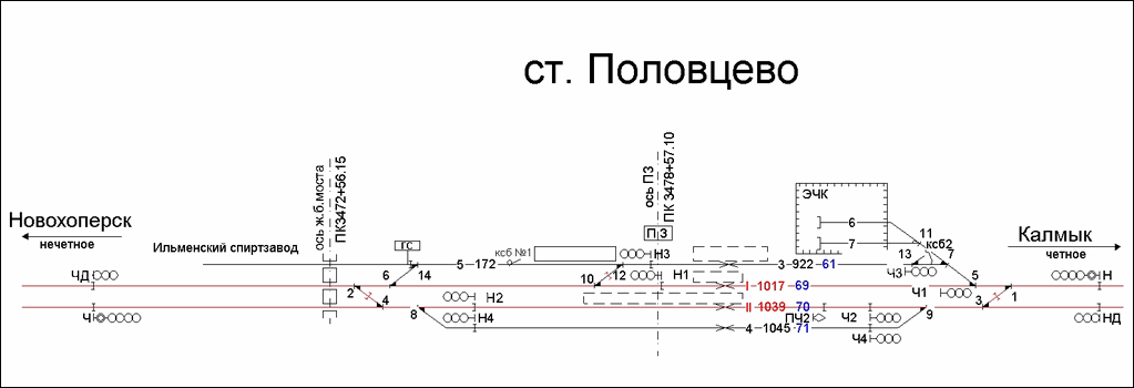 Схематический план станции Половцево по состоянию на 2013 год