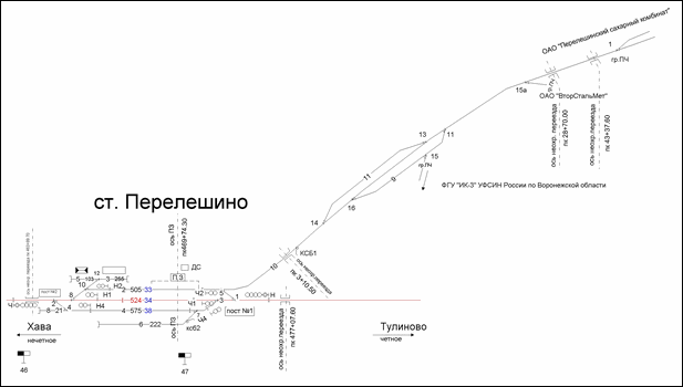 Схематический план станции Перелёшино по состоянию на 2013 год