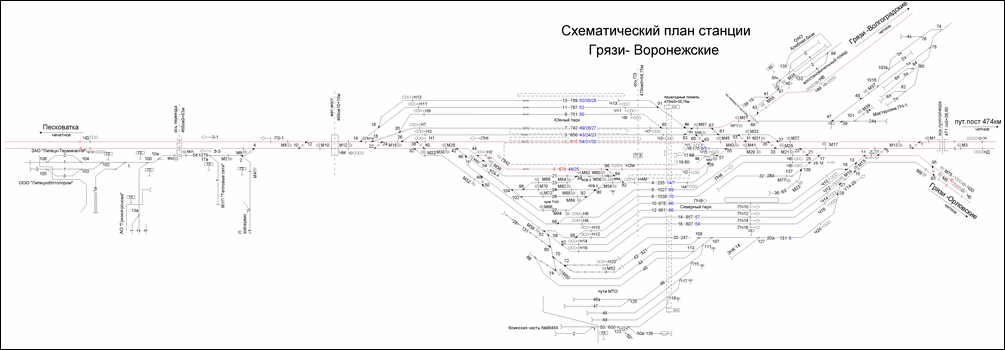 Схематический план станции Грязи-Воронежские по состоянию на 2013 год