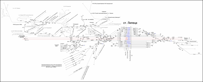 Схематический план станции Липецк по состоянию на 2013 год