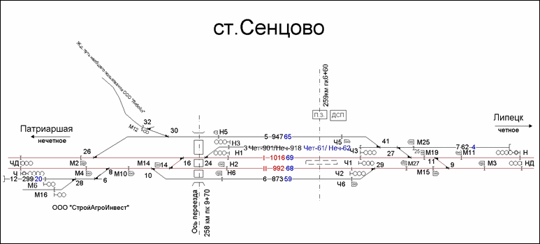Схематический план станции Сенцово по состоянию на 2013 год.
