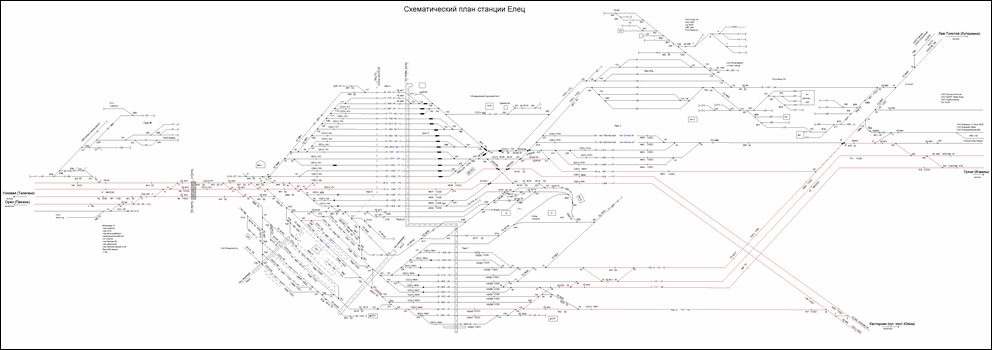 Схематический план станции Елец по состоянию на 2013 год
