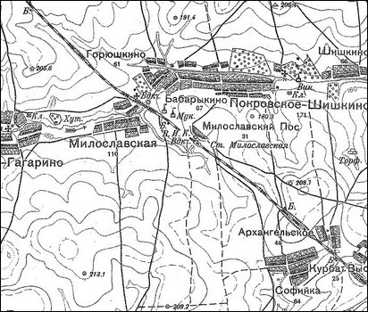 Станция Милославское на топографической карте.