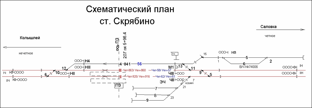 Схематический план станции Скрябино по состоянию на 2013 год.