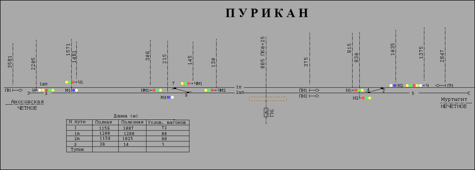 Схематический план разъезда Пурикан по состоянию на 2000 год.