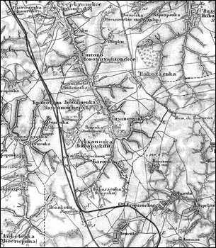 Участок Ефремов - Елец от ст. Лобаново до ст. Грунин Воргол на трёхверстовой карте с данными 1878 года.