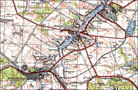 Линия Готня - Зинаидино на топографической карте первой половины 1980-х гг