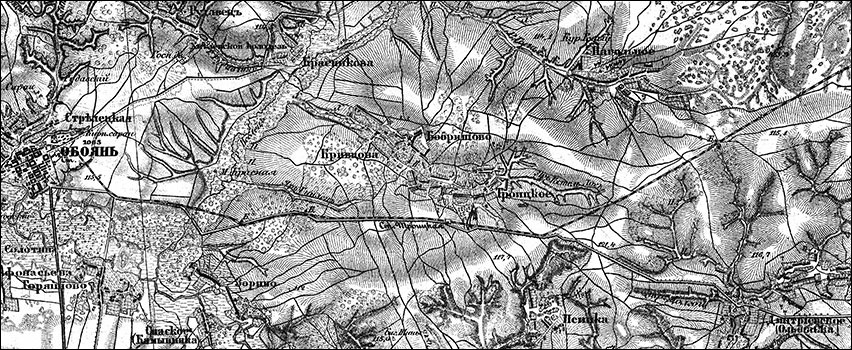 Фрагмент трёхверстовой карты конца XIX века с линией Обоянь – Марьино