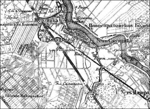 Линия Петроград - Москва от ст. Обухово до пл. Славянка на трёхверстовой карте 1915 года.